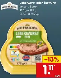 Netto Marken-Discount Hofmaier Leberwurst oder Teewurst Angebot
