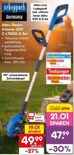 Netto Marken-Discount Scheppach Akku-Rasentrimmer 20V C-LT300-X Set Angebot