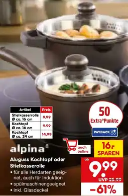 Netto Marken-Discount alpina Aluguss Kochtopf oder Stielkasserolle Angebot