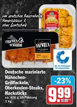 HIT Deutsche marinierte Hähnchen Grillfackeln, Oberkeulen-Steaks, Hacksticks Angebot