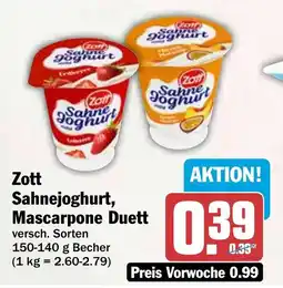 HIT Zott Sahnejoghurt, Mascarpone Duett Angebot