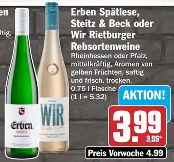 HIT Erben Spätlese, Steitz & Beck oder Wir Rietburger Rebsortenweine Angebot