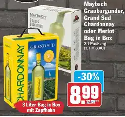 HIT Maybach Grauburgunder, Grand Sud Chardonnay oder Merlot Bag in Box Angebot