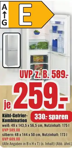 B1 Discount Baumarkt Kühl-Gefrier-Kombination Angebot
