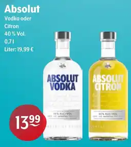 Getränke Hoffmann Absolut Vodka oder Citron Angebot