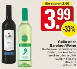 WEZ Gallo oder Barefoot Weine Angebot
