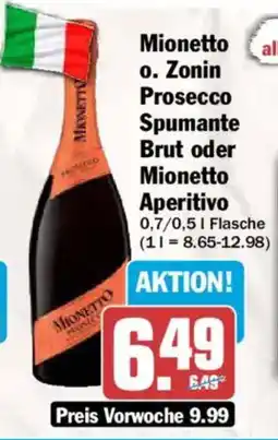 AEZ Mionetto o. Zonin Prosecco Spumante Brut oder Mionetto Aperitivo Angebot