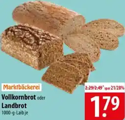 Famila Nord Ost Marktbäckerei Vollkornbrot oder Landbrot Angebot