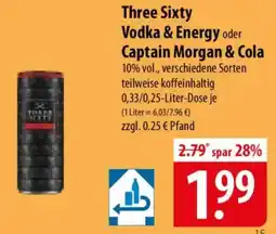 Famila Nord Ost Three Sixty Vodka & Energy oder Captain Morgan & Cola Angebot