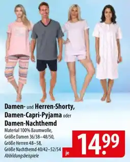 Famila Nord Ost Damen- und Herren-Shorty, Damen-Capri-Pyjama oder Damen-Nachthemd Angebot