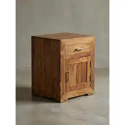 Netto Marken-Discount KADIMA DESIGN Massivholz Nachtschrank, Landhausstil, 60 cm Höhe, Schublade & Tür, Sheesham-Holz Angebot