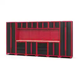 Netto Marken-Discount Feistos FEISTOS Werkstatteinrichtung Novo 4 Metall Werkstattschrank schwarz & rot 45,7x396x198cm Angebot