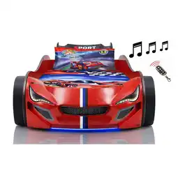 Netto Marken-Discount Autobett Kinder 90x200 Jungen LED Leuchte Unterbodenbeleuchtung Sound Fernbedienung Angebot