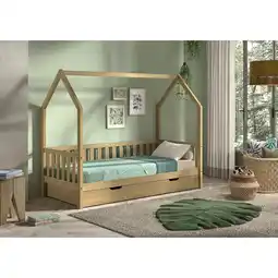 Netto Marken-Discount CABANE Hausbett 90x200 cm, seitlicher Umrandung, Bettschublade, Eiche massiv natur Angebot