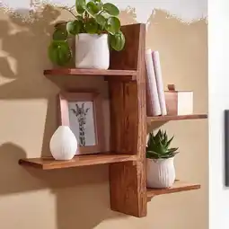 Netto Marken-Discount KADIMA DESIGN Wandregal Baum-Form, Sheesham Holz, 58x60x15 cm, 4 Ablageflächen Angebot