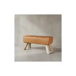 Netto Marken-Discount KADIMA DESIGN Sportlicher Sitzhocker, Braun, Leder, Mango-Holz, 90x30x43 cm - Modern & Stabil Angebot