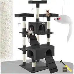 Netto Marken-Discount tectake Kratzbaum, 170 cm, mit 2 Katzenhäusern, inklusive 2 Treppen, 4 Spielmäusen und Kippschutz Angebot