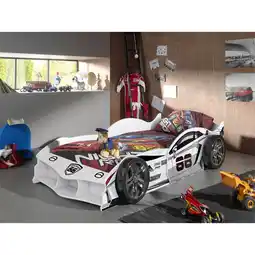 Netto Marken-Discount MAX Autobett 90x200 cm, inkl. Lattenrost, Ausf. MDF glänzend weiß lackiert mit Racing Motiven Angebot