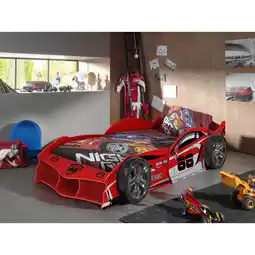 Netto Marken-Discount MAX Autobett 90x200 cm, inkl. Lattenrost, Ausf. MDF glänzend rot lackiert mit Racing Motiven Angebot