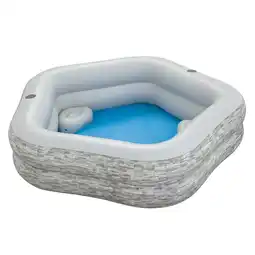 Netto Marken-Discount Bestway Family Pool TruPrint 213 x 206 x 53 cm, Steinwand-Optik (Cremegrau) Angebot