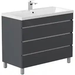 Netto Marken-Discount Stand Badmöbel Fellini 100 SoftClose eiche gold mit drei grifflosen Schubladen Angebot
