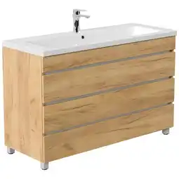 Netto Marken-Discount Stand Badmöbel Fellini 120 SoftClose eiche gold mit drei grifflosen Schubladen Angebot