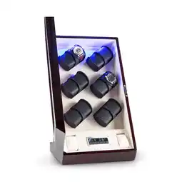 Netto Marken-Discount Klingenthal Uhrenbeweger Rechts-Links-Lauf bis 2200U/d 12 Uhren RGB-LED Touch abschließbar Mahagoni Angebot