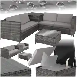 Netto Marken-Discount tectake Rattan Lounge, für 4 Personen, große Aufbewahrungsbox, mit Sicherheitsglasplatte Angebot