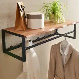 Netto Marken-Discount KADIMA DESIGN Rustikale Wandgarderobe, Akazienholz & Metall, Natürliche Baumkante Angebot