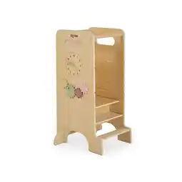 Netto Marken-Discount Moni Kinder Lernturm 4 in 1 Big Ben Rutsche Tafel Hochstuhl Uhranzeige Motorik braun Angebot