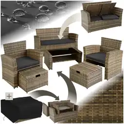 Netto Marken-Discount tectake Rattan Sitzgruppe, für 4 bis 6 Personen, UV-beständig, inklusive Staufach und Schutzhülle Angebot