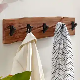 Netto Marken-Discount KADIMA DESIGN Wandgarderobe, Akazien-Massivholz & Metall, Naturkante, 60x17x9 cm Angebot