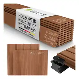 Netto Marken-Discount Juskys WPC Terrassendielen 8 m² – 220 cm Dielen, wetterfest inkl. Unterkonstruktion – Teak Angebot