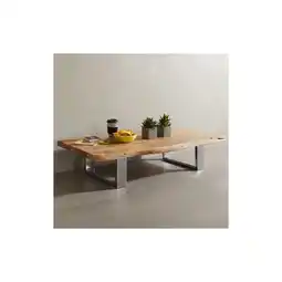 Netto Marken-Discount KADIMA DESIGN Massiver Akazienholz Couchtisch mit Baumkanten, Landhausstil, stabile Metallbeine Angebot