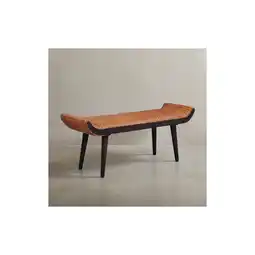 Netto Marken-Discount KADIMA DESIGN Moderne Ledersitzbank, Nietenrand und Massivholzbeine, Echtleder, 125x51x38 cm Angebot