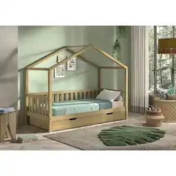 Netto Marken-Discount Dallas 1 Hausbett mit seitlicher Umrandung 90 x 200 cm Liegefläche und Bettschublade, Eiche Natur Angebot