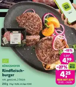Biomarkt KÖNIGSHOFER Rindfleischburger Angebot