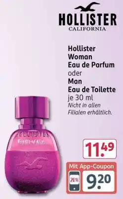 Rossmann Hollister Woman Eau de Parfum oder Man Eau de Toilette je 30 ml Angebot