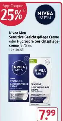 Rossmann Nivea Men Sensitive Gesichtspflege Creme oder Hydrocare Gesichtspflegecreme Angebot