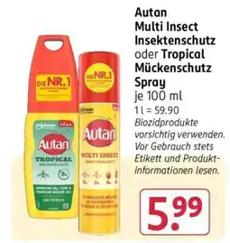 Rossmann Autan Multi Insect Insektenschutz oder Tropical Mückenschutz Spray Angebot