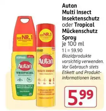 Rossmann Autan Multi Insect Insektenschutz oder Tropical Mückenschutz Spray Angebot