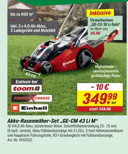 toom Baumarkt Einhell akku-rasenmäher-set ge-cm 43 li m Angebot