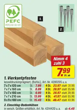 toom Baumarkt Vierkantpfosten 7 x 7 x 120 cm Angebot