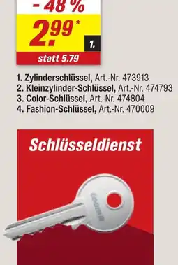 toom Baumarkt Zylinderschlüssel, kleinzylinder-schlüssel, color-schlüssel, fashion-schlüssel Angebot