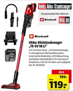 Hagebau Einhell akku-stielstaubsauger te-sv 18 li Angebot