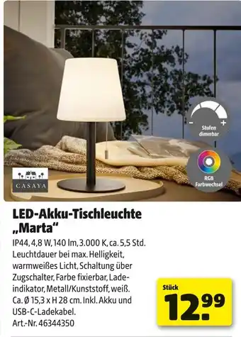Hagebau Casaya led-akku-tischleuchte marta Angebot