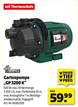 Hagebau Mr. gardener gartenpumpe gp 3200 k Angebot