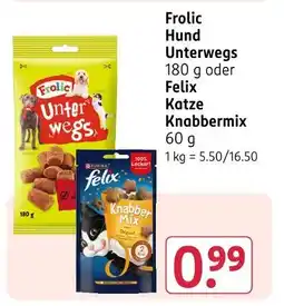 Rossmann Frolic hund unterwegs oder felix katze knabbermix Angebot