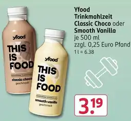 Rossmann Yfood trinkmahlzeit classic choco oder smooth vanilla Angebot