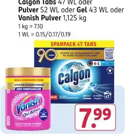 Rossmann Calgon calgon tabs 47 pulver 52 wl oder gel 43 wl oder vanish pulver 1,125 kg Angebot